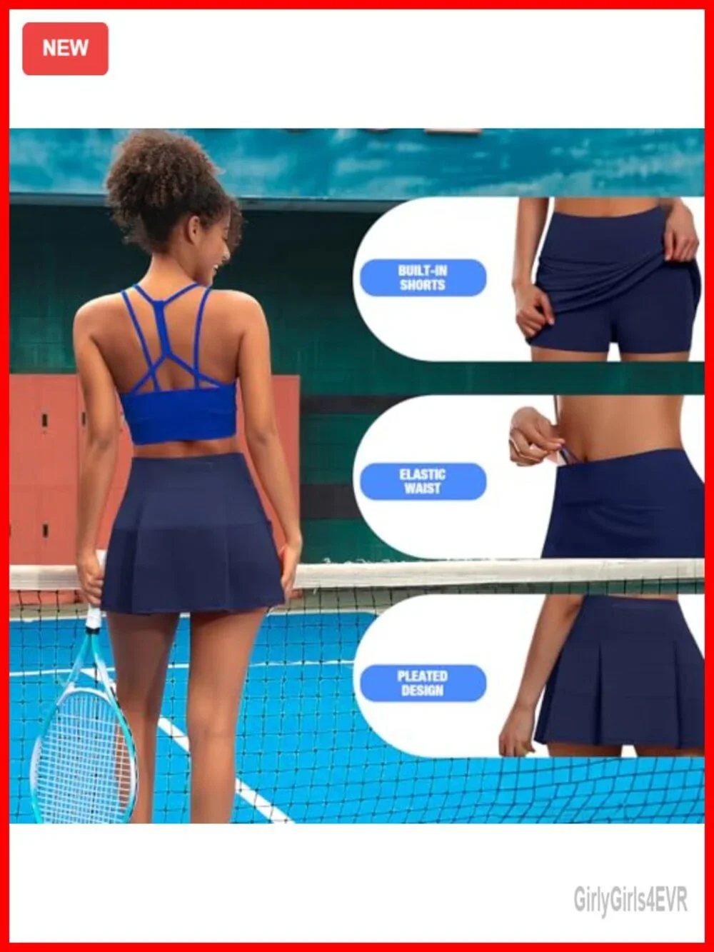 Women's Pleated Tennis Skort with Shorts, High Waist Athletic Skirt with